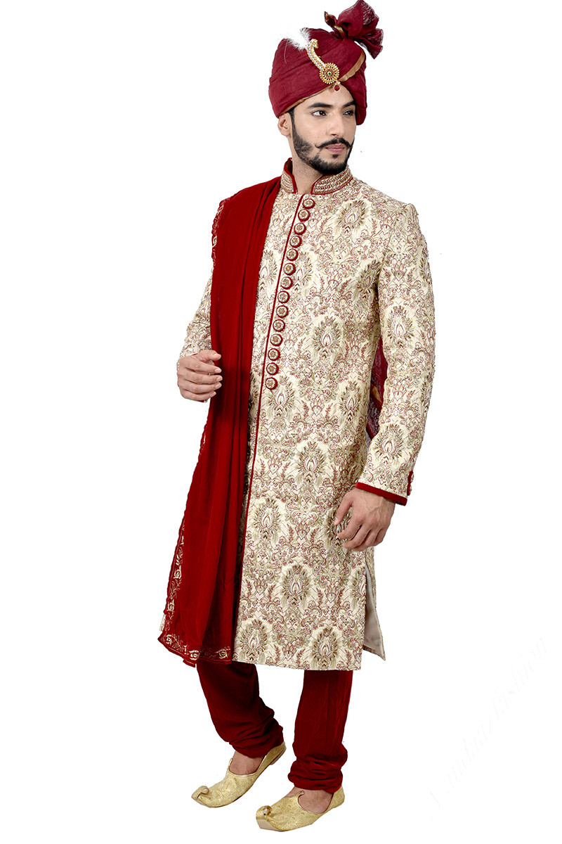 Ready Made Online Off White Men Sherwani with Dabka Work MSTV02492