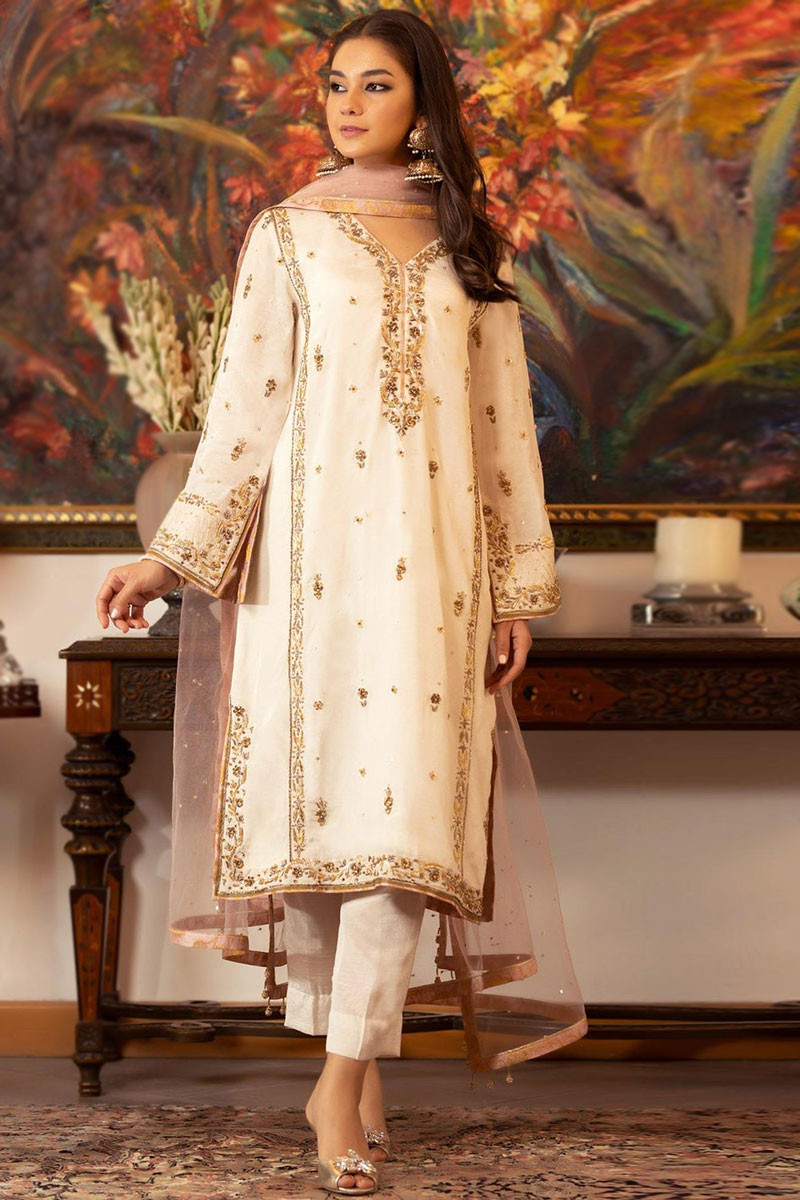 Fashion Guide Trouser Suit in White Embroidered Fabric LSTV114838