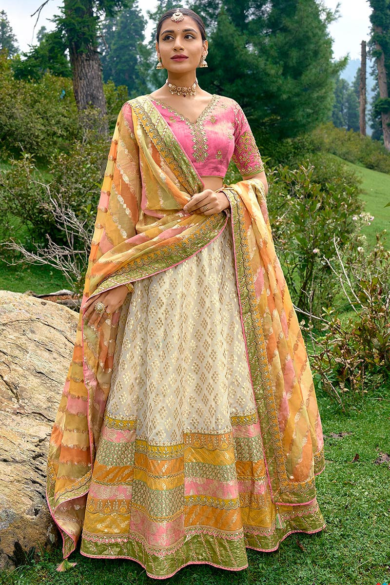 Off White Banarasi Silk Lehenga Choli and Net Dupatta With Gold Trims  Indian Lehenga Lengha Choli Indian Dress Anarkali Suit Lehenga Choli - Etsy