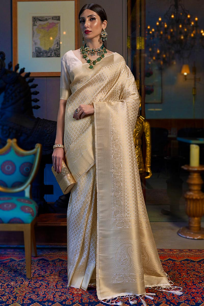 Shop Tussar Silk Weaving Off White Saree Online : 242060 --sieuthinhanong.vn