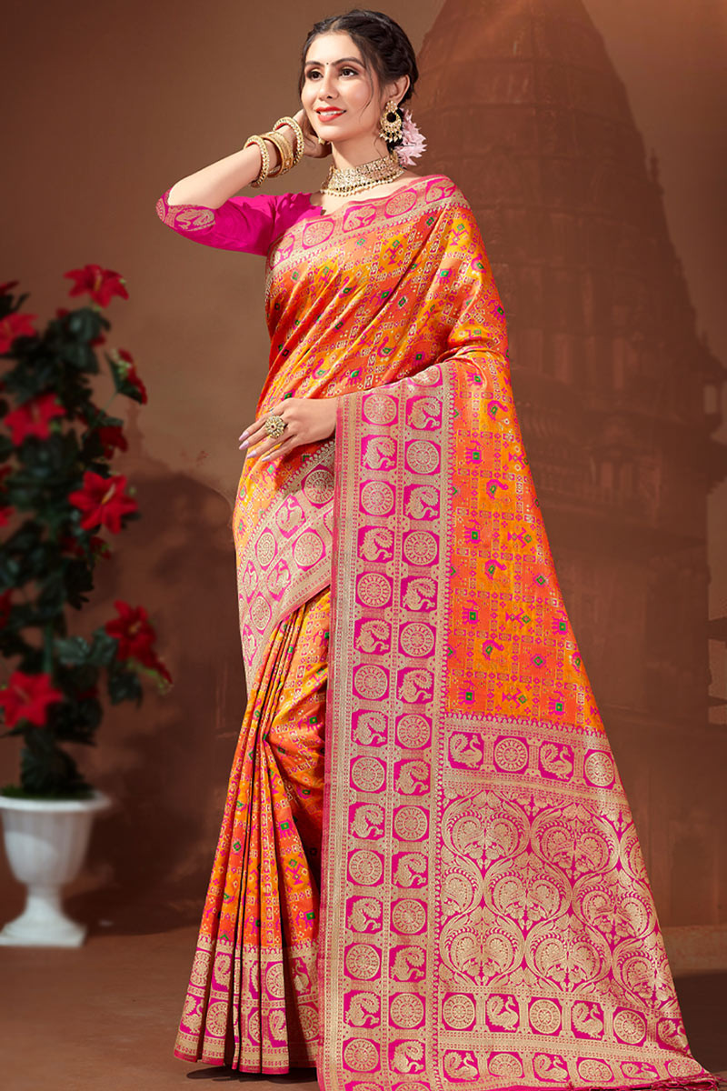 Buy Blissta Yellow Woven Patola Saree With Unstitched Blouse for Women  Online @ Tata CLiQ