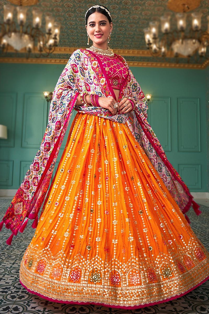 Buy Orange Foil Work Designer Lehenga Choli for Women Embroidery Indian  Custom Size Made Bridesmaids Dress Bridal Wedding Skirts Girlish Outfits  Online in India… | Mirror work lehenga, Orange lehenga, Indian bridal