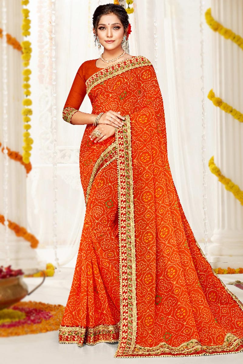 Traditional Saree in Georgette Orange for Party 