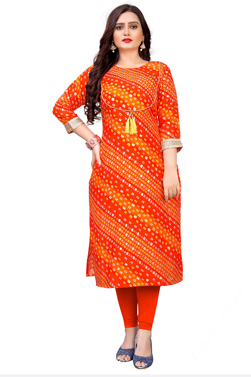 Orange party cheap wear kurti