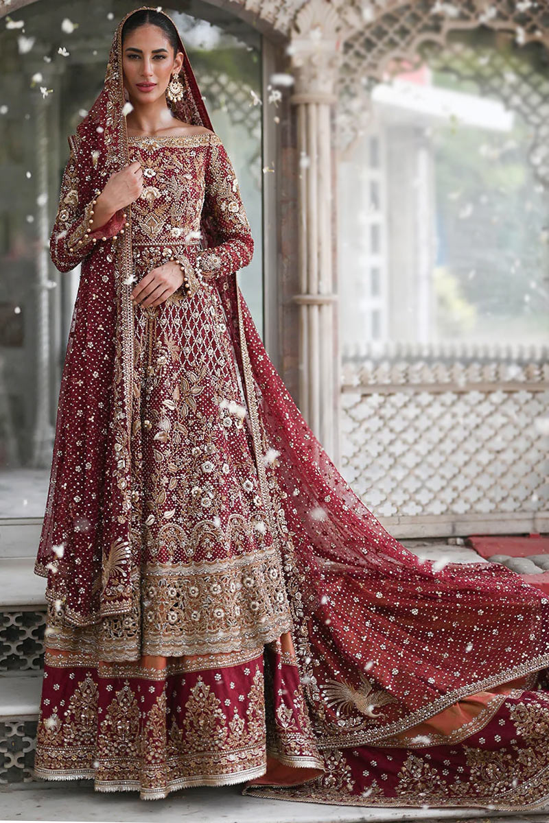 Orange Silk Embroidered Lehenga With Dark Maroon Choli