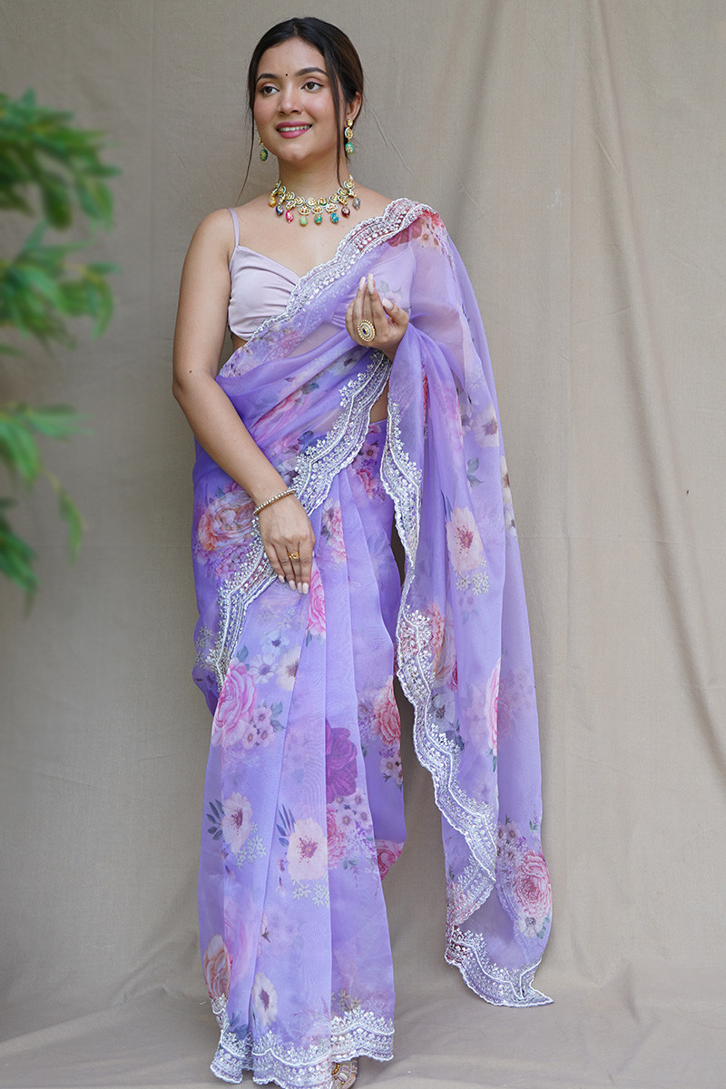 Purple Mukaish Work Pure Cotton Zari Saree – Beatitude