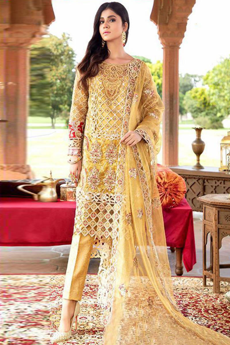 Yellow Georgette Embroidery Party Wear Suit at Rs 2399 | Ladies Party Wear  Suit in Surat | ID: 9858372788