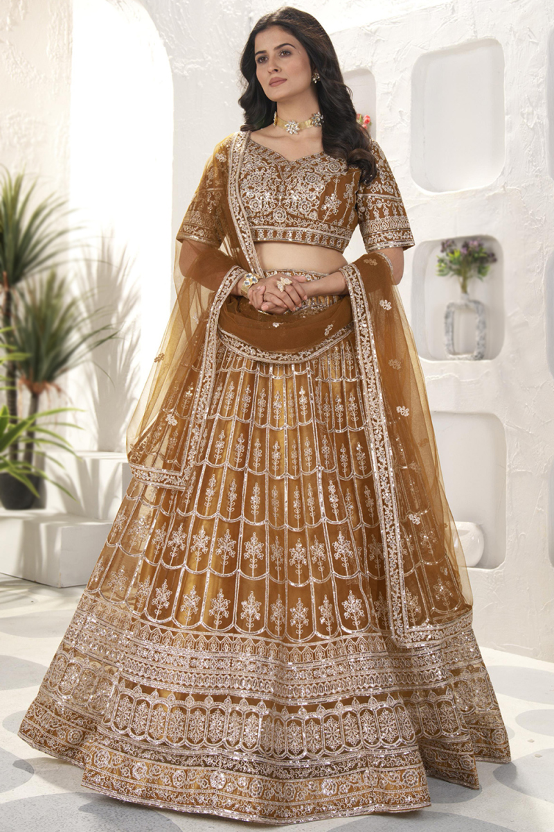 Organza Turmeric Yellow Lehenga with Zari Work for Haldi 