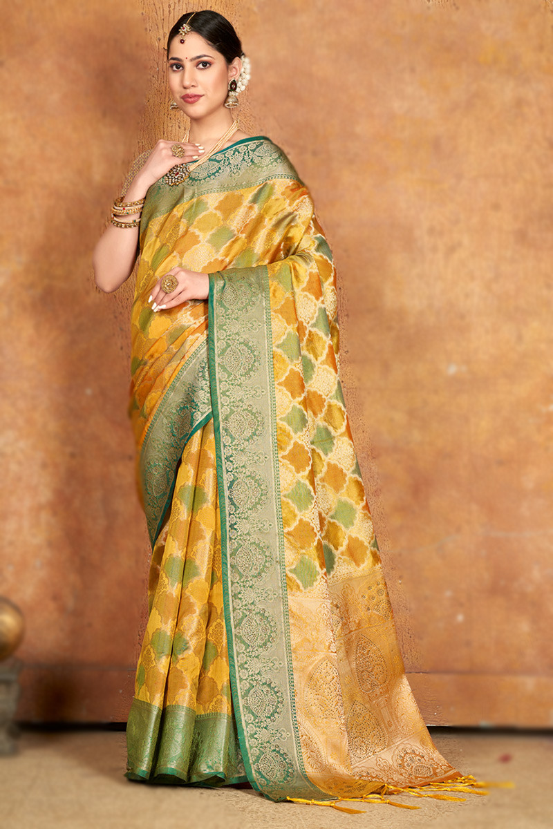 Women's Organza Saree with Zari Gold woven border for Party or festive wear  - Jinal & Jinal - 4230267