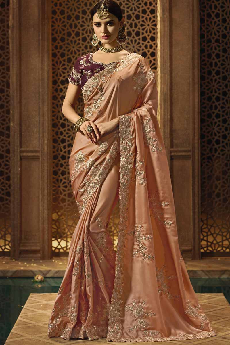 Peach Soft Tusser Silk With Zari Weaving Saree – Bahuji - Online Fashion &  Lifestyle Store