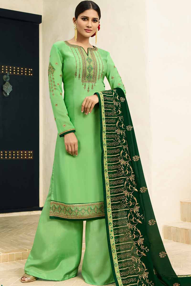 Palazzo Pant Suit In Light Green Color