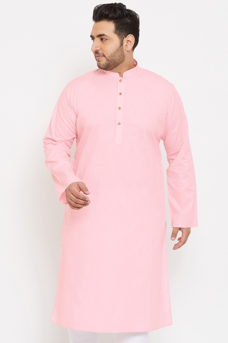 Pale Pink Cotton Silk Men's Kurta Chuidar For Festival
