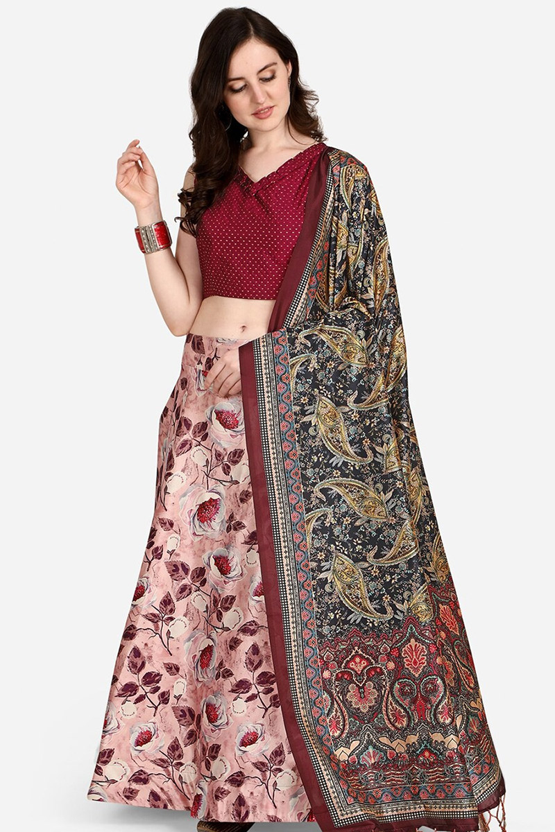 Pale Pink Silk Digital print A-Line Style Lehenga