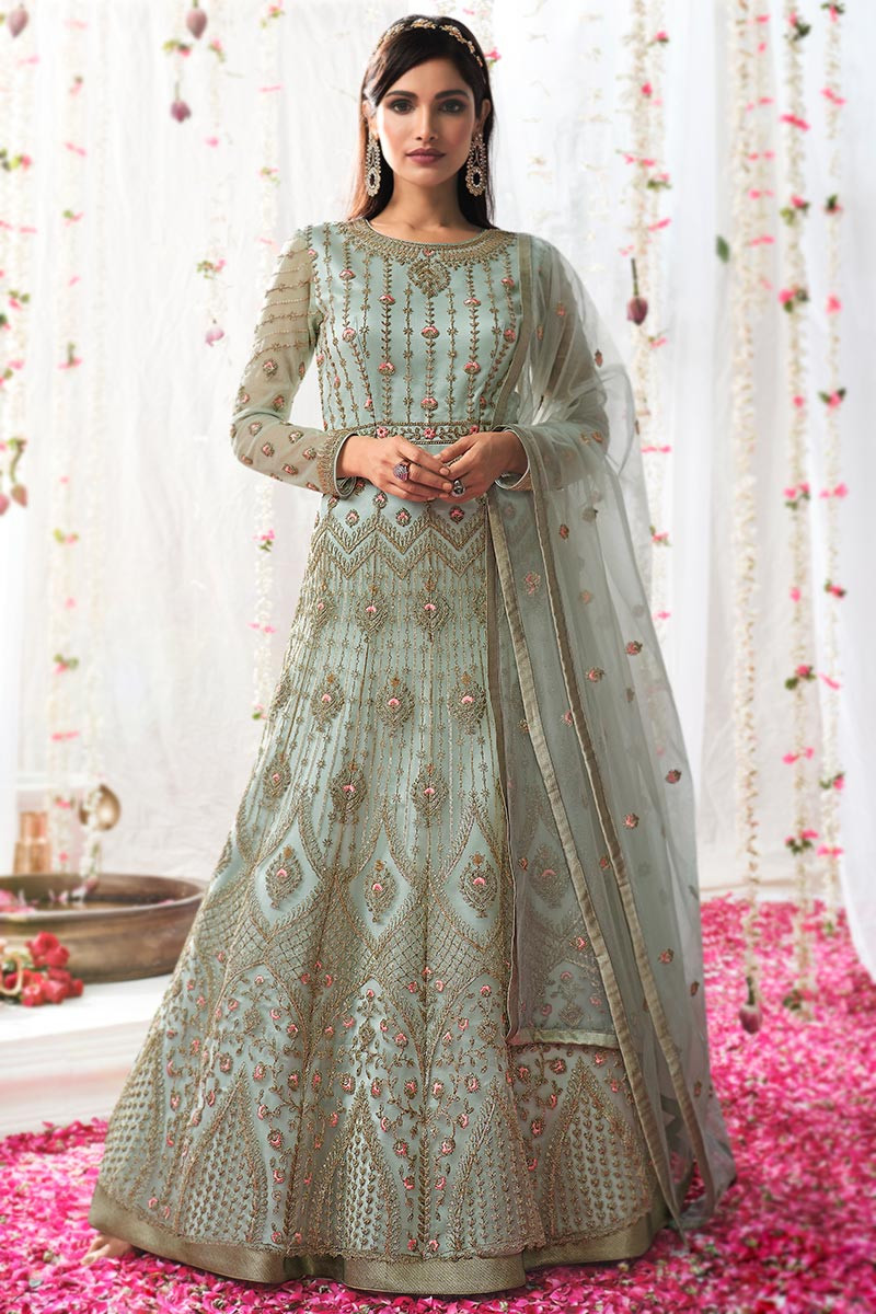 Turquoise anarkali suit sale