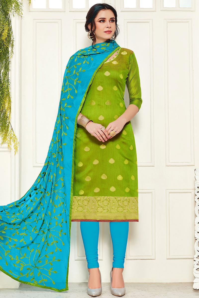 Parrot green top churidar
