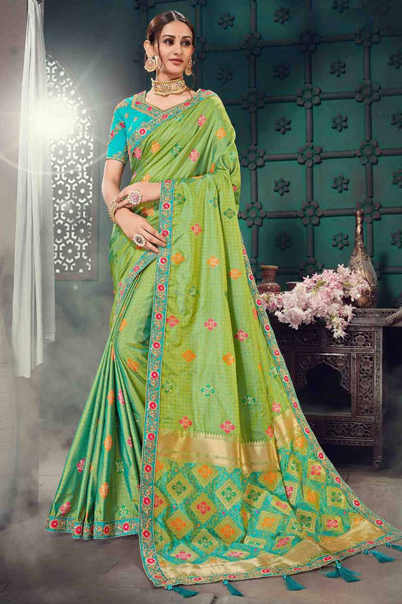 Shop Exquisite Green Bhagalpur Silk Saree - Perfect for Any Occasion –  Luxurion World