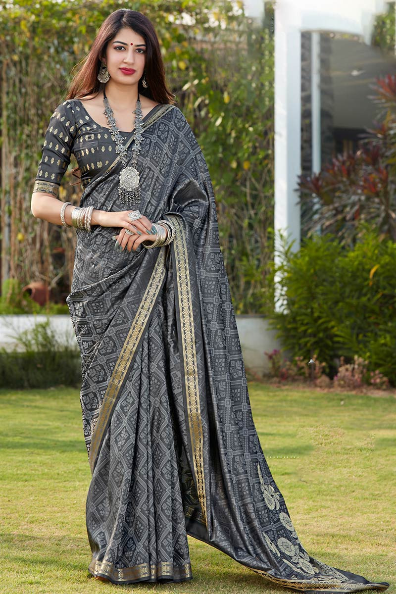 Hot Selling Charcoal Grey Soft Silk Saree SARV112090