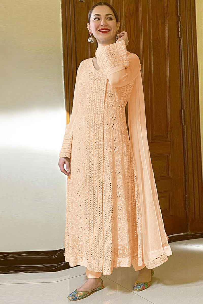Party Wear Light Peach Georgette Anarkali Suit