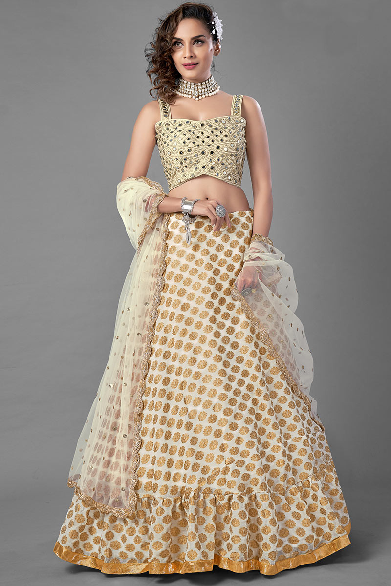 Zeel Clothing Women's Art Silk Semi-Stitched Lehenga Choli With Dupatta  (7028-White-New-Wedding-Bridal-Lehenga; Free Size) : Amazon.in: Fashion