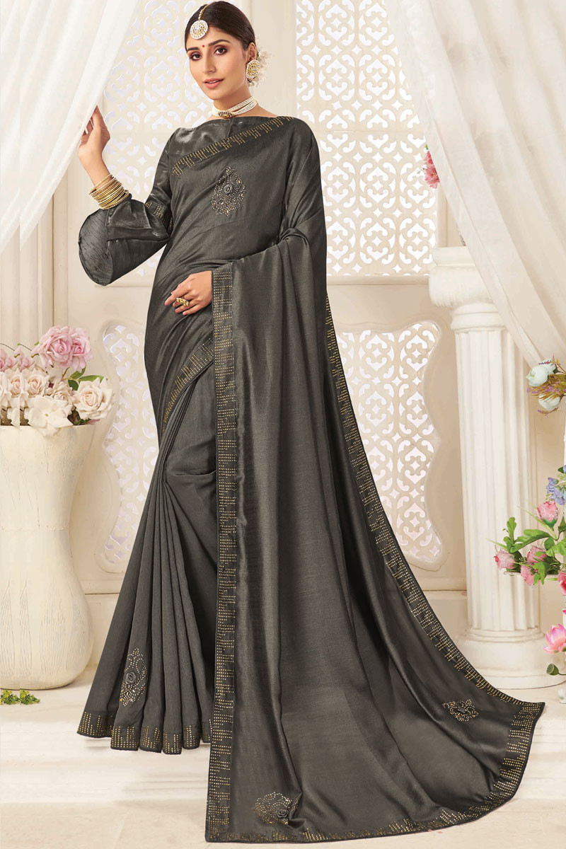 Black stone work saree outlet