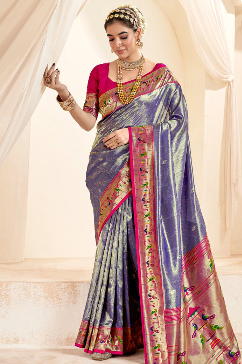 Dark blue with golden border saree 2025
