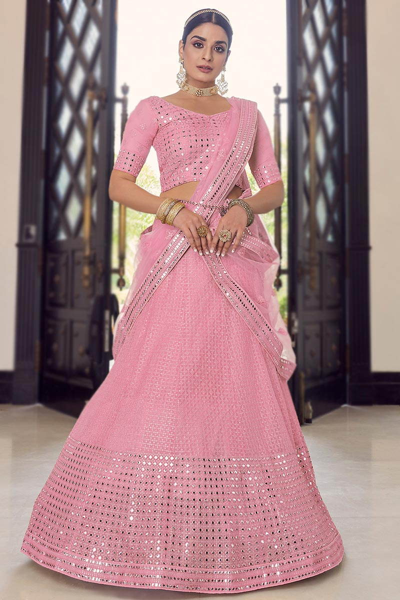 Pastel Pink Georgette Embroidered Lehenga