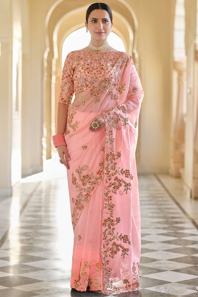 Buy Cream Zari Weaving Silk Saree With Blouse Online At Zeel Clothing