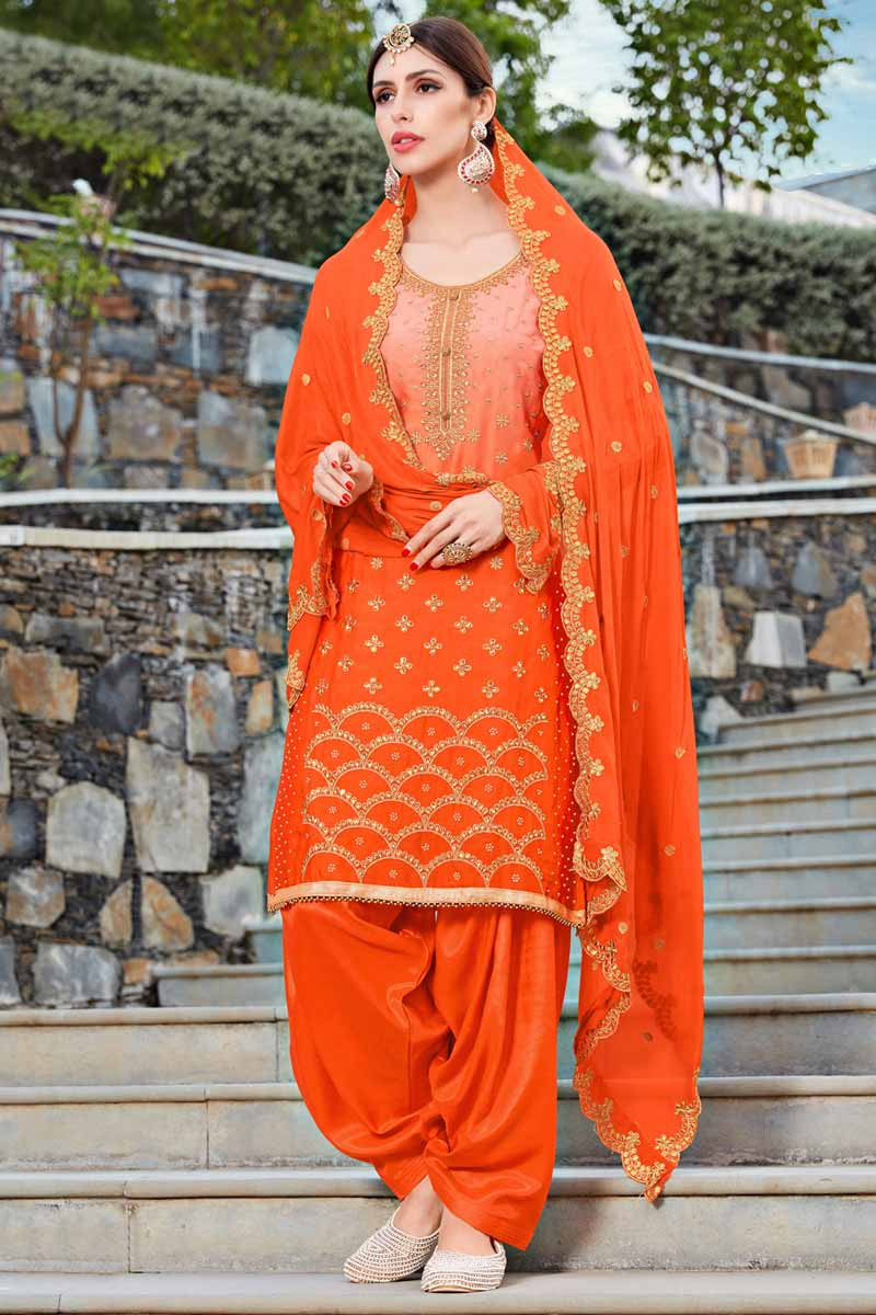 Orange colour punjabi suit new arrivals