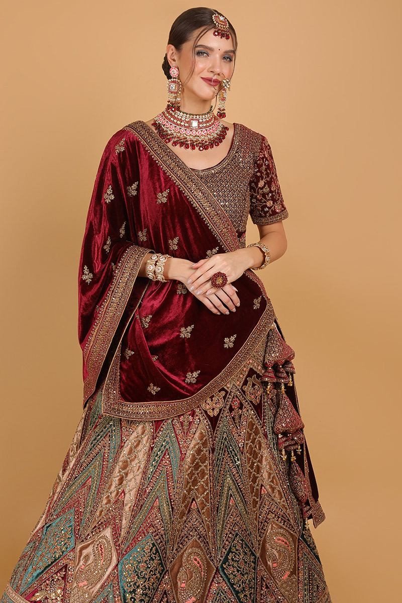 Light Brown Georgette Bridal Lehenga Choli with Resham and Jari Embroi –  Ethnos