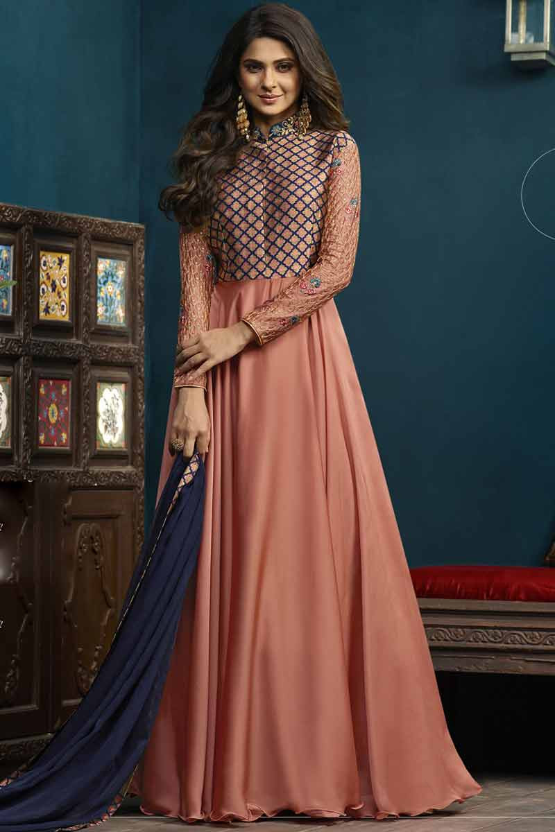Latest Traditional Peach Embroidered Gown Wedding Dress – Nameera by Farooq-mncb.edu.vn