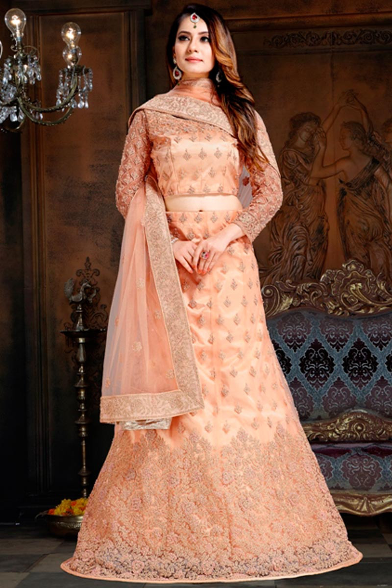 Buy Peach Color Net Lehenga with Net Choli Online LLCV01166 Andaaz Fashion