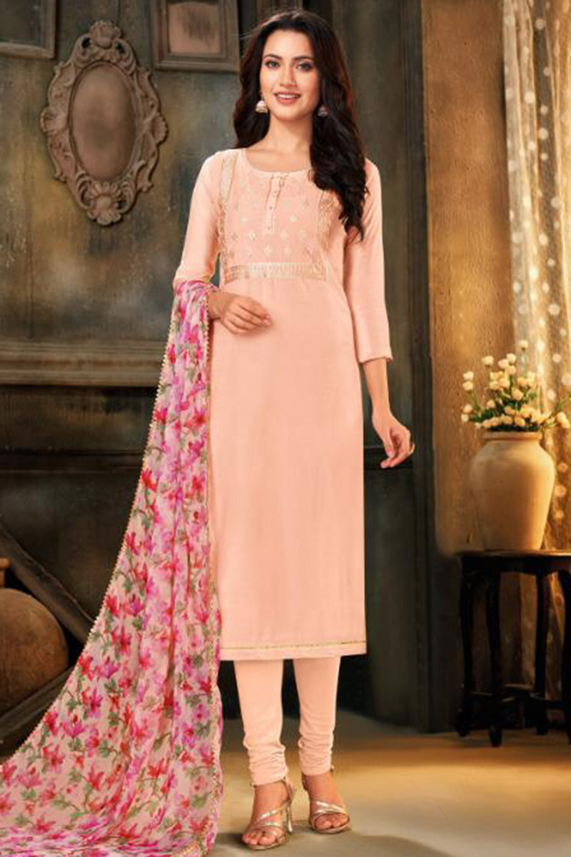 Buy Cotton Peach Churidar Suit LSTV07248