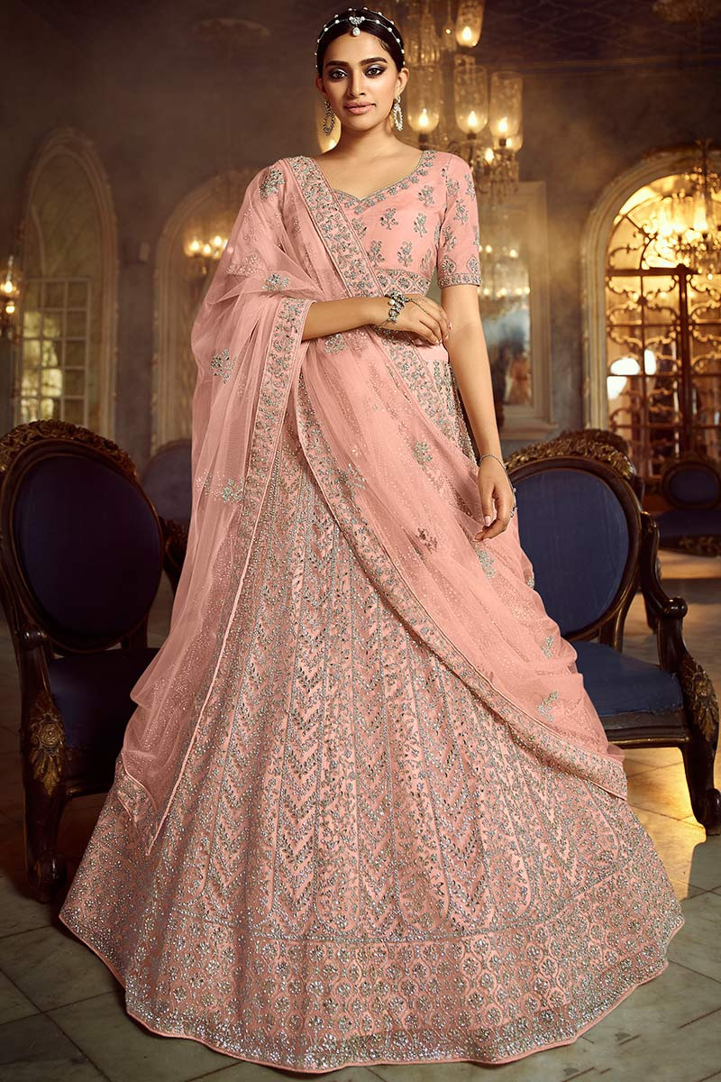 Peach net lehenga choli hot sale