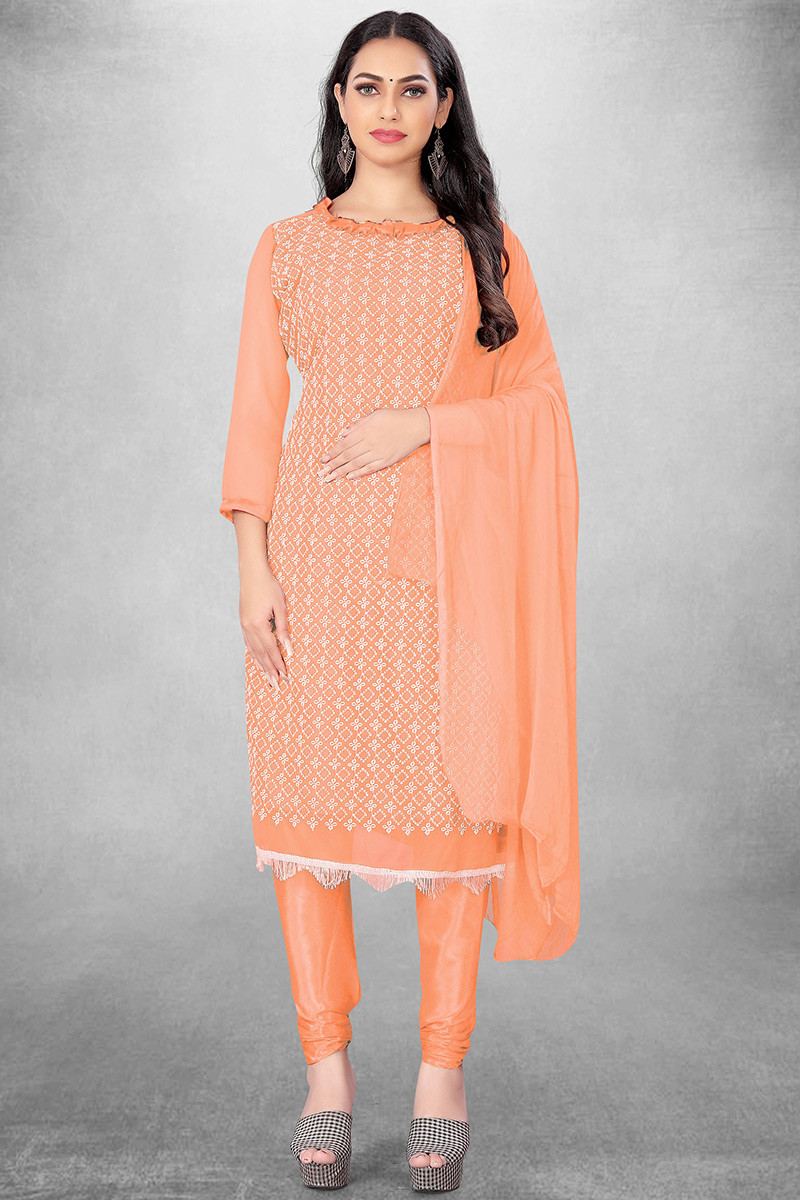 Embroidered Peach Churidar Suit LSTV120018