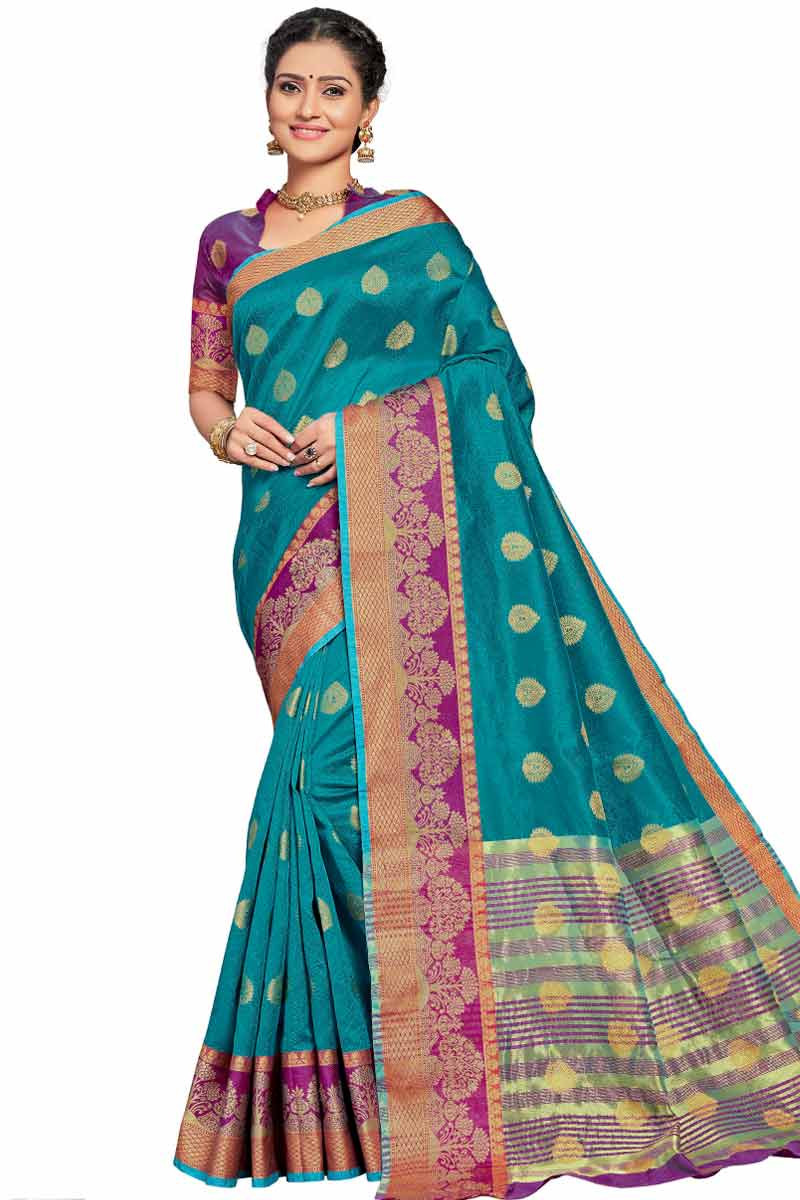 Shop Peacock Blue Kanchipuram Pattu Silk Sarees Online India USA – Sunasa