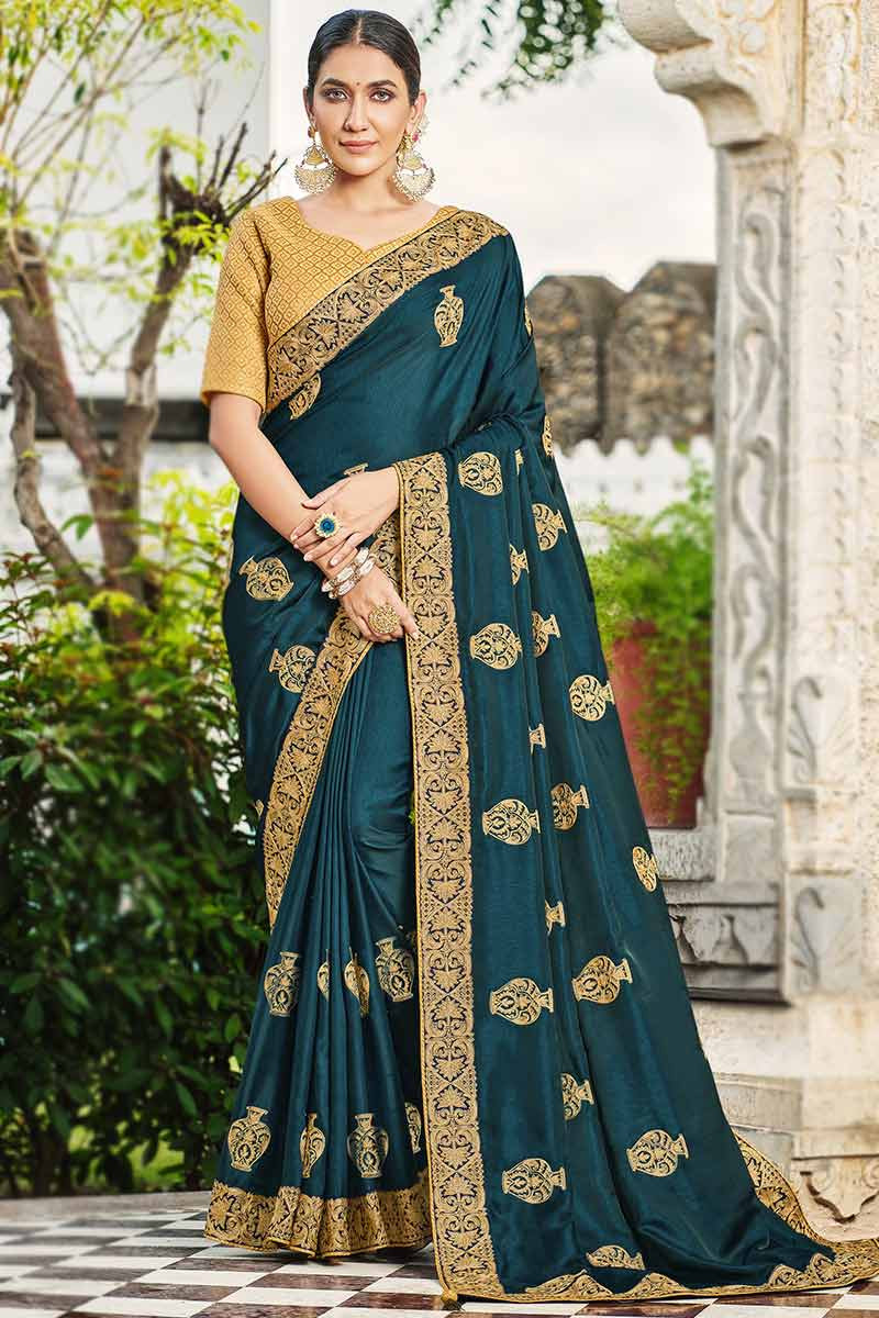Wedding saree peacock colour hotsell