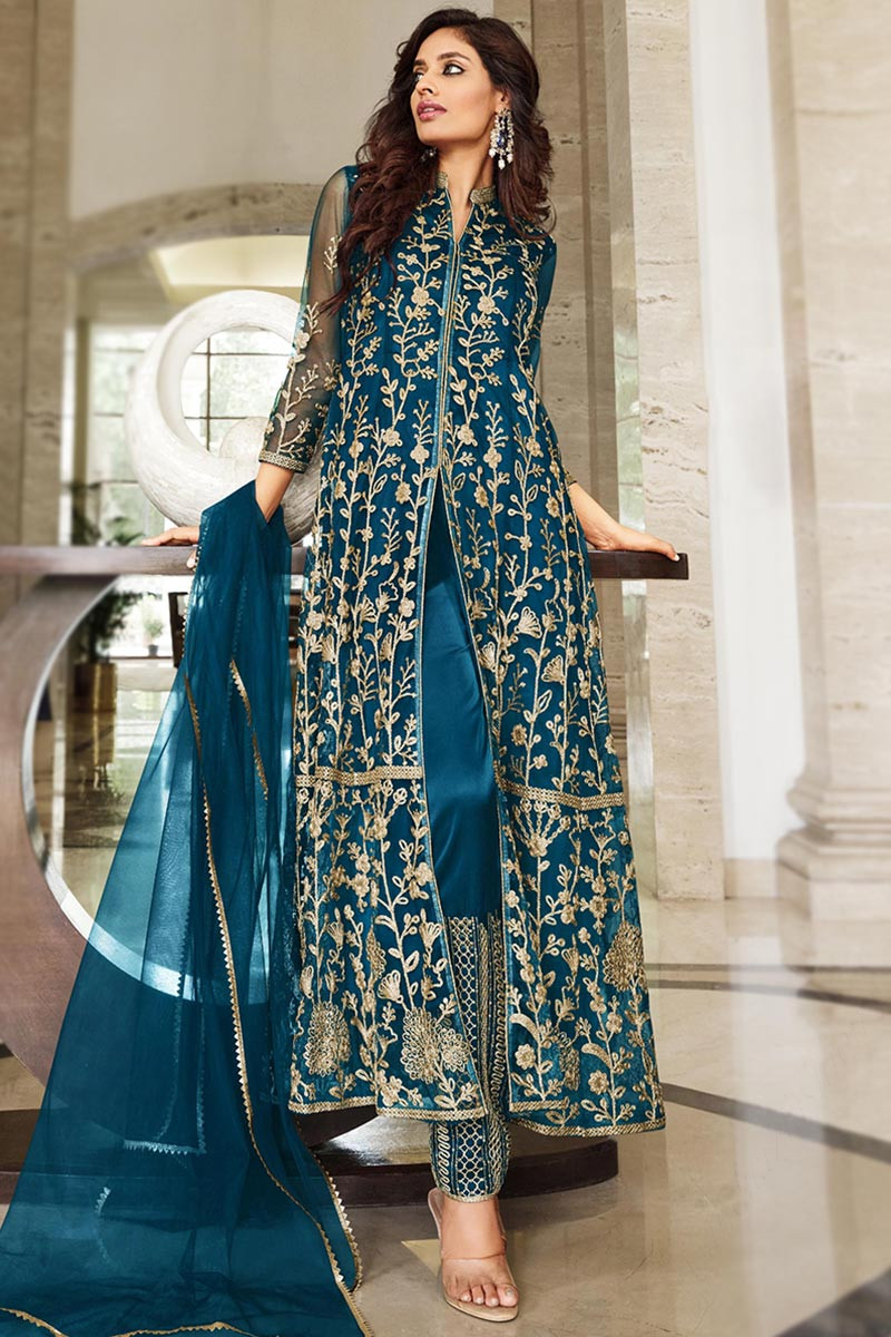 Blue Plus Size Indian Pakistani Palazzo Salwar Suit Georgette EXSWG680 –  ShreeFashionWear