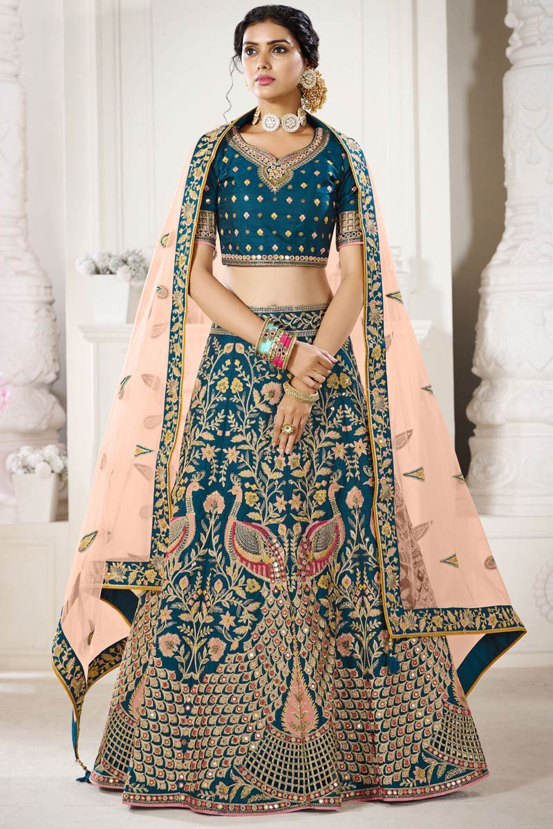 Peacock colour bridal lehenga on sale
