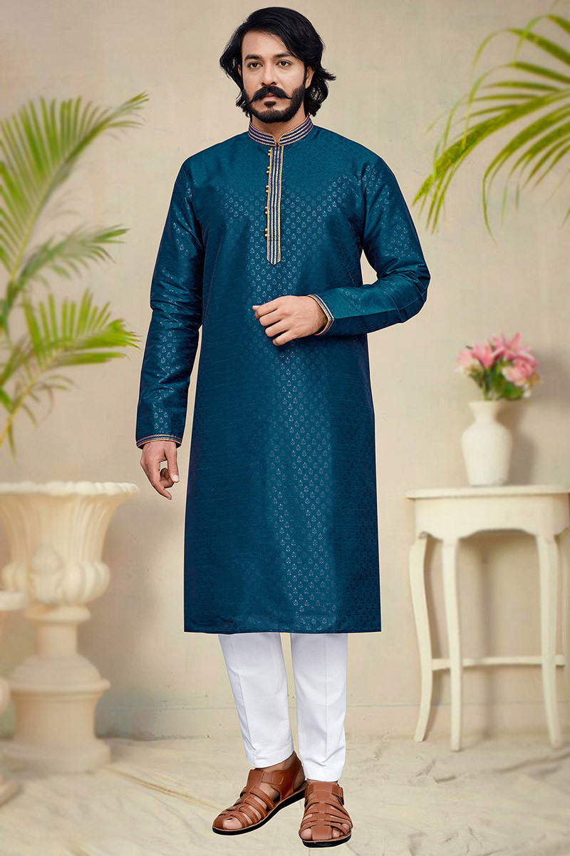 Peacock blue shop kurta