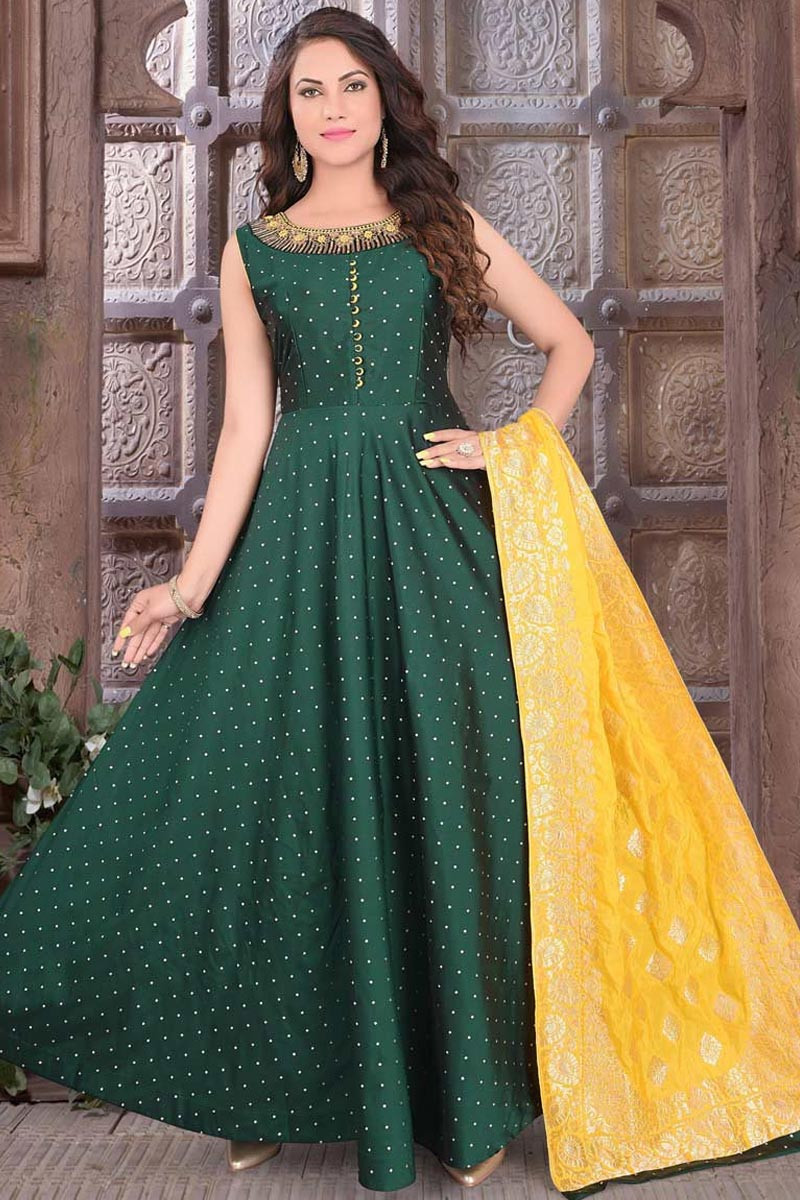 Peacock Green Color Floor Length Anarkali Suit With Dupatta