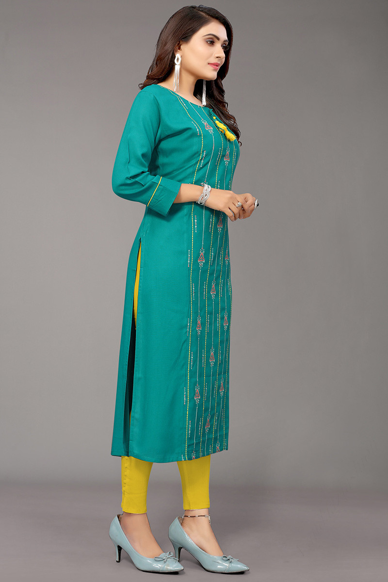 Buy Peacock Green Satin Kurti With Sequins And Thread Work KALKI Fashion  India