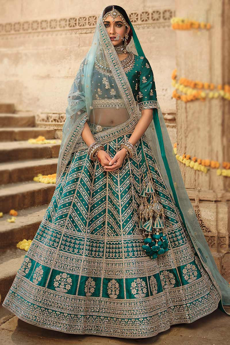 Light Lehengas - Blue and Green Ombre Lehenga | WedMeGood | Blue High Neck  Mirror Work Blouse with Ombre Green and Blue Lehenga with … | Tenue  indienne, Tenue, Mode