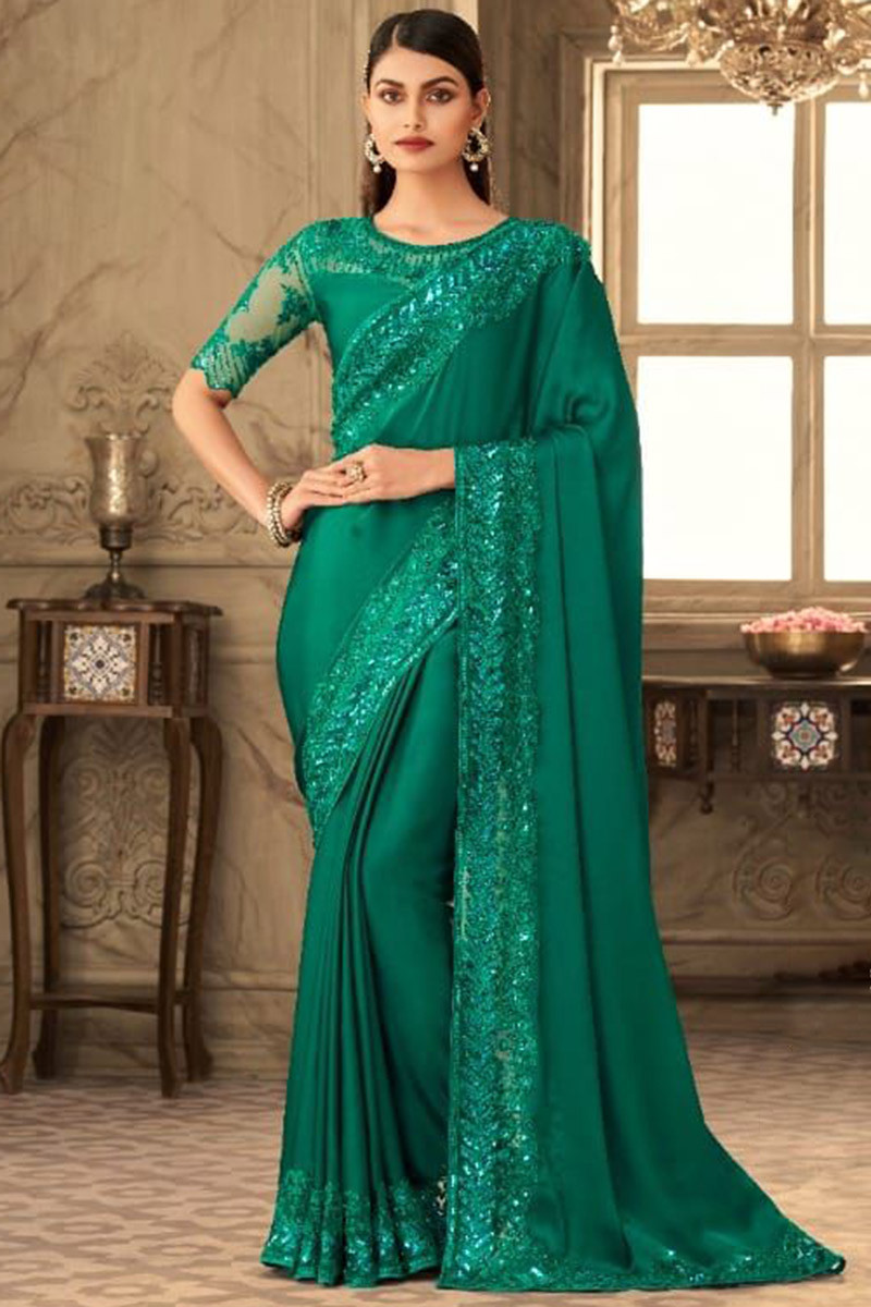 Ruchi Sarees 15001-A Uniform Hit Designs Green Unstiched Crepe Saree