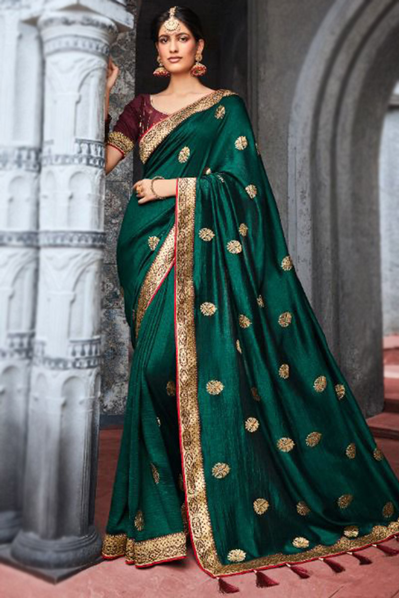 Buy Peacock Green Traditional Saree Made With Georgette And A Beautiful  Woven Floral Jaal
