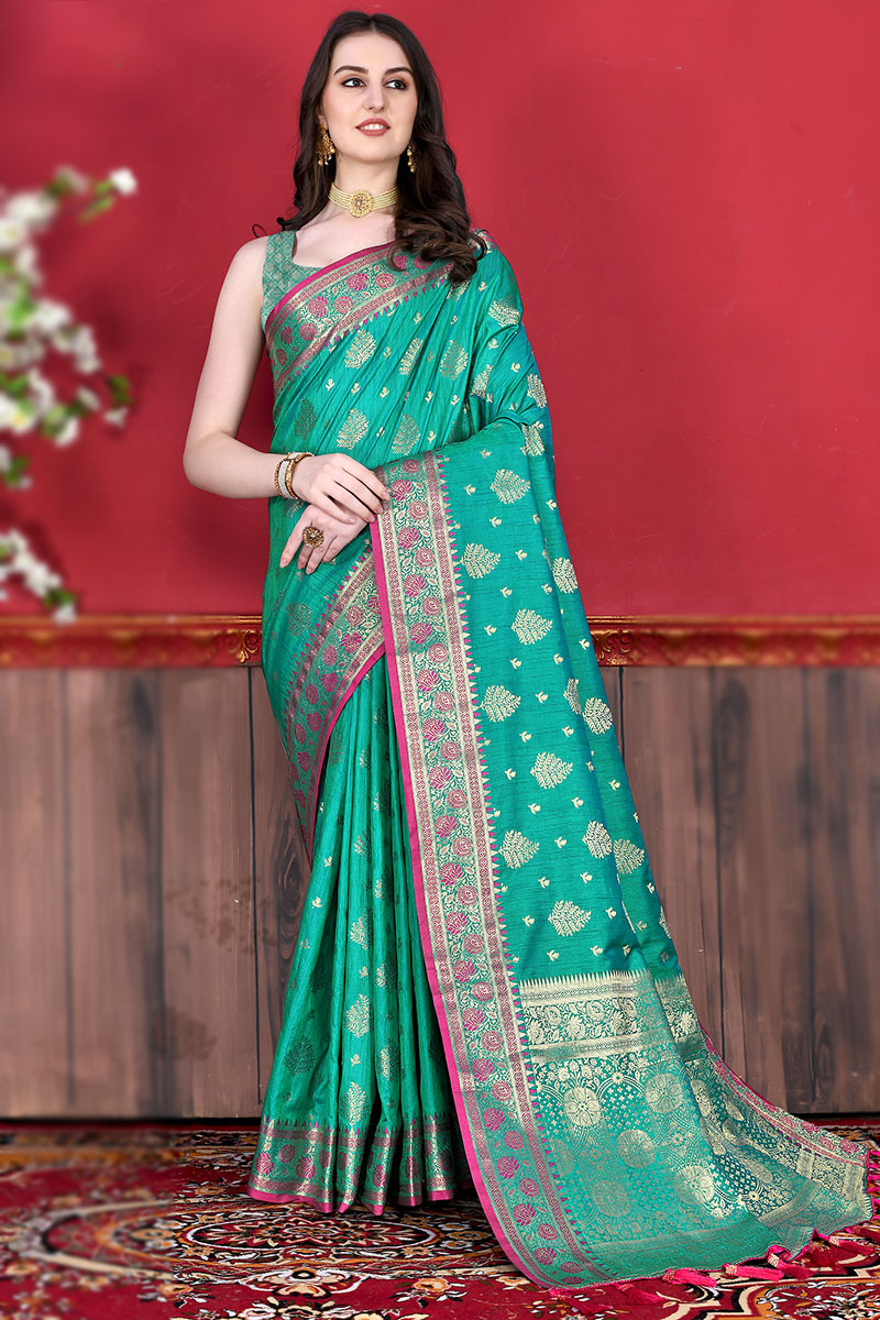 Peacock Green Malai Silk Saree: Two-Tone Reversible Soft Silk Saree fo –  Vara Vastram