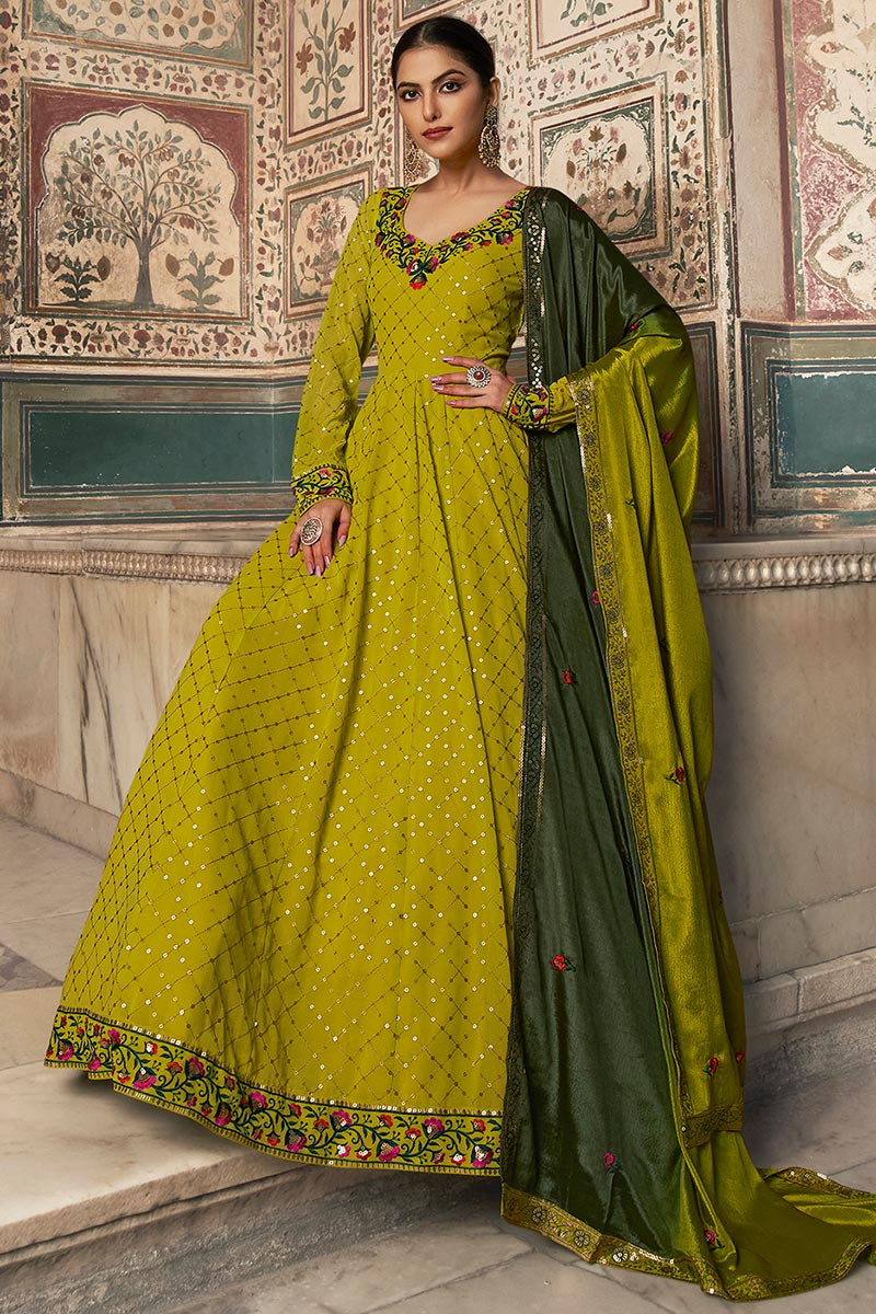Yellow and hotsell green anarkali