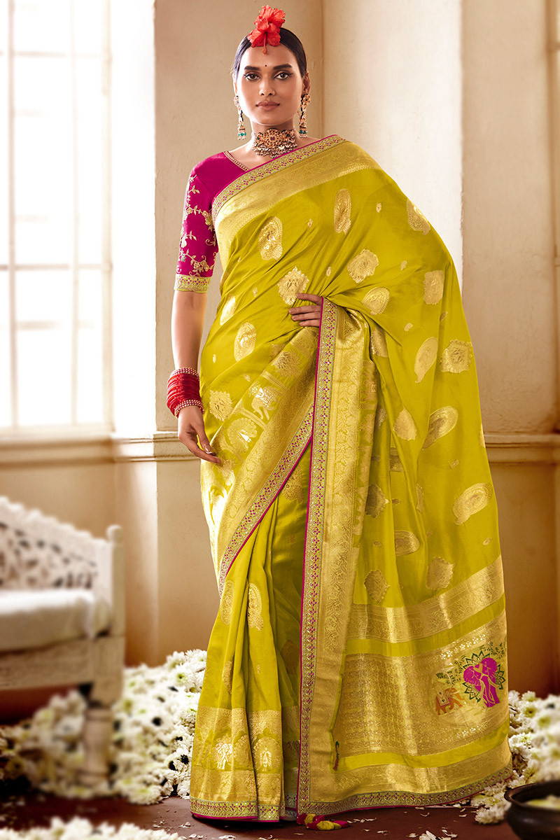 Top Dark Gold Color Kaveri Desi Look Saree A Designer Silk Saree