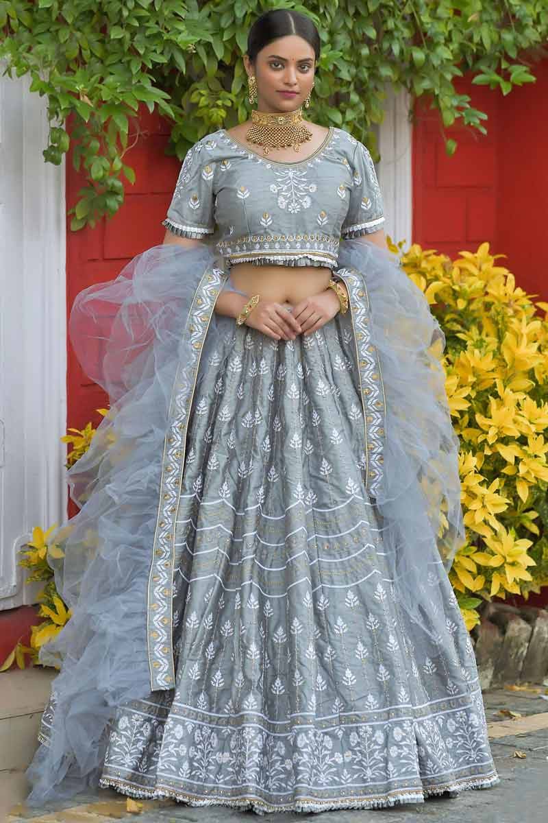 Buy Light Blue Sequins Embroidered Georgette Bridesmaid Lehenga Online |  Samyakk