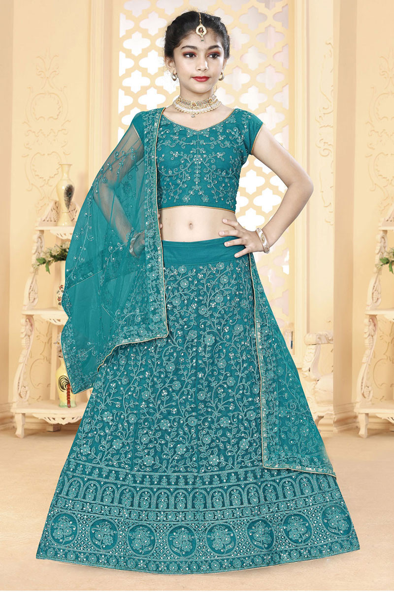 Kalki – Palace Green Lehenga Choli In Velvet With Short Puff Sleeves And  Multi Colored Hand Embroidery In Floral And Geometric Motifs – Nikaza Asian  Couture