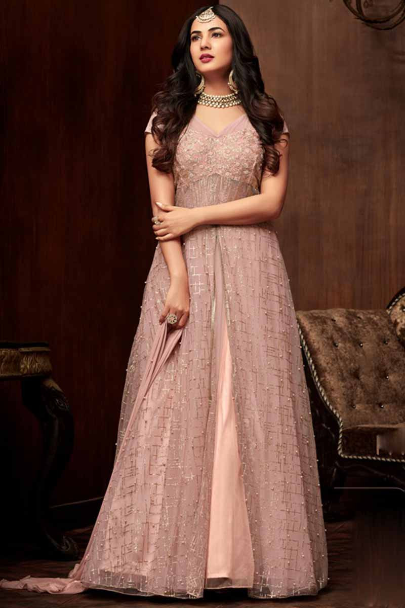 Buy Lovely Net Anarkali Suit In Pink Color With Resham Embroidered